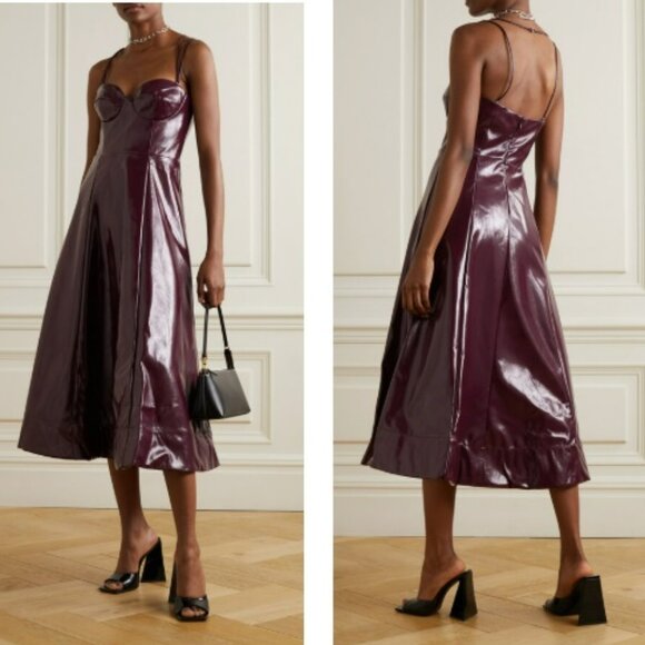 STAUD Burgundy Abstract Sleeveless Seamed Midi Dress Sz 12 - Picture 2 of 15